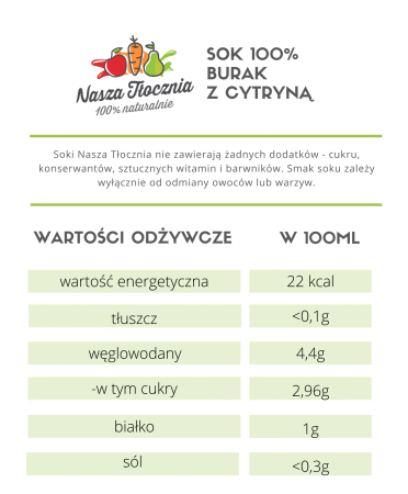 Sok tłoczony z buraka 100% 3L "Nasza Tłocznia"