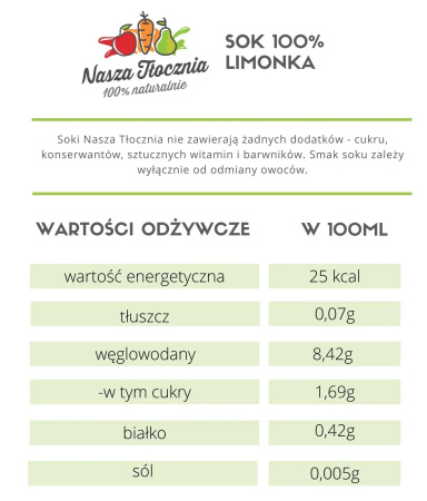 Sok 100% WYCISKANA Limonka 5L "Nasza Tłocznia"