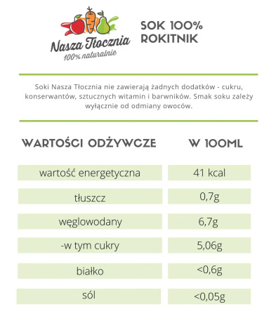 Sok tłoczony z Rokitnika 100% naturalny 330 ml "Nasza Tłocznia"
