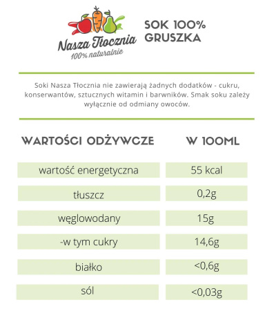 Sok tłoczony 100% Gruszka 3L "Nasza Tłocznia"