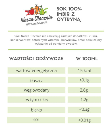 Sok 100% imbir 330ml "Nasza Tłocznia" naturalny
